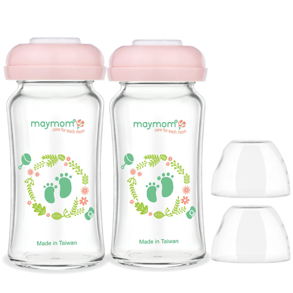 Maymom Wide Mouth Glass Bottles with Screw Ring, Sealing Disc, Dome Cap; (240mL; 8 oz); No Nipple Included; 2 ct